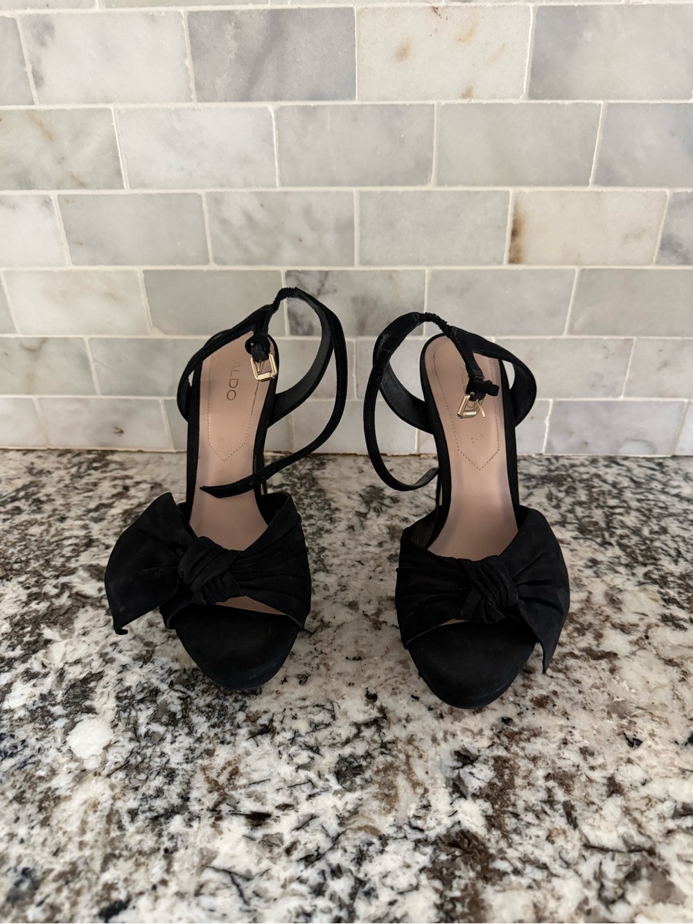 Aldo Black Bow Ankle-Strap Platform Sandals